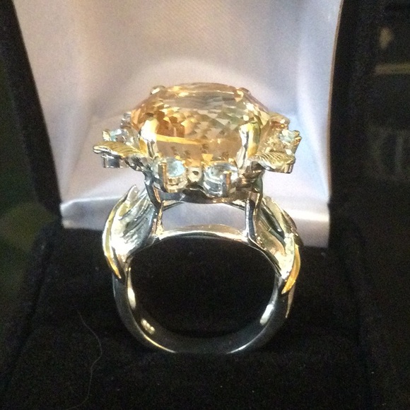Magnificent,  Large AA+ Genuine Citrine & Tourmaline  Ring - Picture 6 of 13